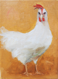 Berber Boom, Kip wit/oker, olieverf op doek, 24x18 cm, €.250,-
