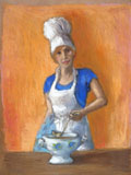 Berber Boom, Kokje Blauw, Pastel op papier in lijst, €.550,-