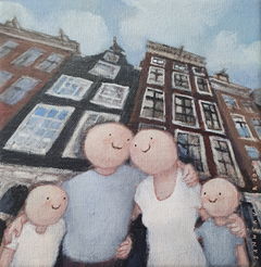 Sanne Kuiper, Familie aan de Oude Waal, 175 euro, Acryl op doek in baklijst, 15x15 cm
