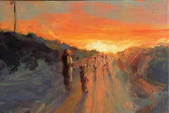 Marieke Ackerman, Duinopgang in de avond, 125 euro, Acryl op paneel in baklijstje, 10x15 cm