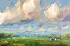 Marieke Ackerman, Wolken en koeien, 125 euro, Acryl op paneel in baklijstje, 10x15 cm
