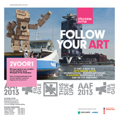 2voor1 toegangskaart voor de Affordable Art Fair in de Kromhouthallen in Amsterdam Noord. ARTACASA kunt u vinden in stand D13