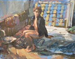 Irma Braat, Model in koud atelier, 380 euro, Olieverf op doek zonder lijst, 24x30 cm