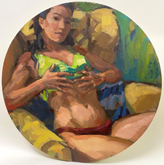 Irma Braat, Groen en Karmijn, 340 euro, Olieverf op paneel zonder lijst, 23 cm