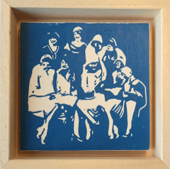 Edith Brouwer, Vriendinnen, 75 euro, Linodruk op hout in baklijst, 10x10x3 cm