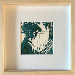 Edith Brouwer, Lezen met tekst, 135 euro, Lino  in lijst, 16x16 cm