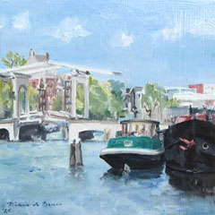 Diana de Bruin, Magere Brug en Stopera, 175 euro, Olieverf op paneel zonder lijst, 20x20 cm