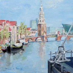 Diana de Bruin, Montelbaanstoren, 195 euro, Olieverf op panel zonder lijst, 20x20 cm