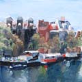 Diana de Bruin, Amsterdam Amstel, Olieverf op paneel, 12x12x2,5, cm, €.125,-