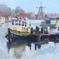 Diana de Bruin, Amsterdam de Gooyerl, Olieverf op paneel, 12x12x2,5, cm, €.125,-