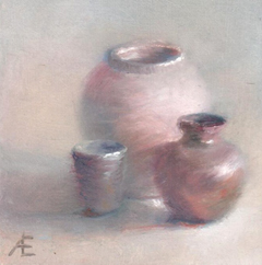 Anneke Elhorst, Drietal, 240 euro, Oliever op paneel zonder lijst, 12x12x3 cm