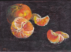 Florentine Haak, Mandarijn/zwart, Olieverf op doek, 13x18 cm, €.140,-