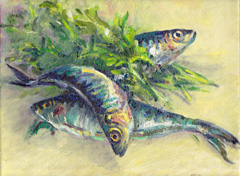Florentine Haak, Sardines, Olieverf op doek, 24x30 cm, €.300,-