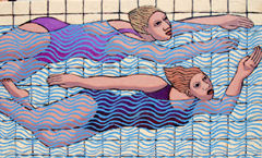 Aline Jansma, Dameszwemmen 2, Olieverf op paneel, 18x30 cm, €.375,-
