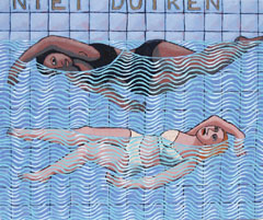 Aline Jansma, Dameszwemmen 3, Olieverf op paneel, 25x30 cm, €.400,-