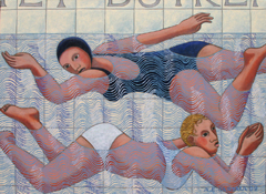Alline Jansma, Dameszwemmen, Olieverf op doek, 80x110 cm, €.1750,-