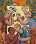 Aline Jansma, Het Tuinfeest, Olieverf op doek, 100x80 cm, €.1500,-