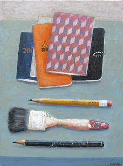 Marion de Man, Notebooks, Acryl op doek, 40x30 cm, €.550,-