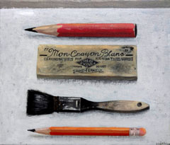 Marion de Man, Mon Crayon Blanc, Olieverf op doek, 30x35 cm, €.450,-
