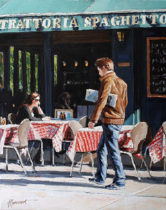 Richard van Mensvoort, Terras Trattoria, Olieverf op doek in baklijst, 50x40 cm, €.1450,-
