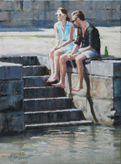 Richard van Mensvoort, Aan de Gracht 11, Olieverf op doek in baklijst, 40x30 cm, €.1150,-