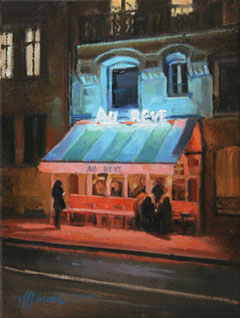 Richard van Mensvoort, Caf� au reve, Olieverf op doek in baklijst, 40x30 cm, €.1150,-
