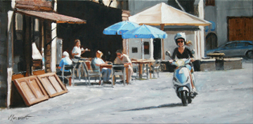 Richard van Mensvoort, Terras 17, Olieverf op doek in baklijst, 30x60 cm, €.1450,-