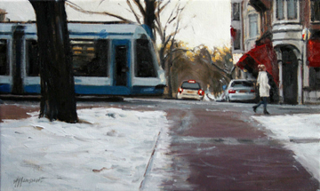 Richard van Mensvoort, Utrechtsestraat, Olieverf op doek in baklijst, 30x50 cm, €.1400,-
