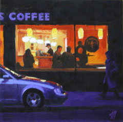 Richard van Mensvoort, Coffee, Olieverf op doek in lijst, 30x30 cm, €.625,-