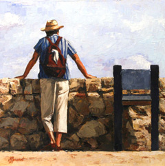 Richard van Mensvoort, Man met hoed, Olieverf op doek in baklijst, 40x40 cm, €.1250,-