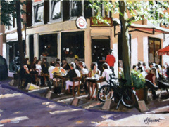 Richard van Mensvoort, Terras 5, Olieverf op doek in lijst, 30x40 cm, €.760,-