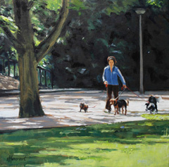 Richard van Mensvoort, Walking the dogs, Olieverf op doek in baklijst, 50x50 cm, €.1450,-