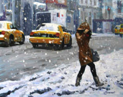 Richard van Mensvoort, Winter in New York, Olieverf op doek in lijst, 40x50 cm, €.875,-