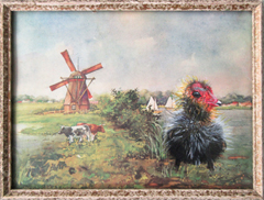 Liesbet Milort, Babykoetje, 145 euro, Acryl en potlood op vintage plaat in oude lijst, 20x25 cm