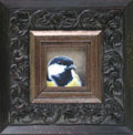 Liesbet Milort, Koolmees links, Acryl op karton in brede houten lijst, 21x21 cm incl lijst, €.100,- (samen 195,-)