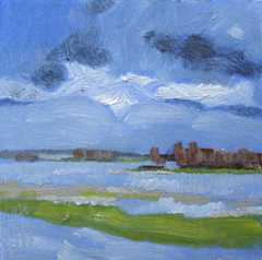 Anne Jitske Salverda, Onderweg hoog water a/d IJssel, 220 euro, Olieverf op paneel in lijst, 20x20 cm (zonder de lijst)