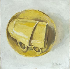 Gea Slotman, Kopjes geel, 150 euro, Acryl op houteenpaneel zonder lijst, 15x15x3 cm