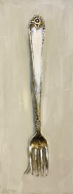 Gea Slotman, Zilveren vork, 345 euro, Olieverf op paneel zonder lijst, 39x15x3,5 cm