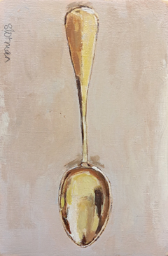 Gea Slotman, Vintage gouden lepeltje, 120 euro, Acryl op hout zonder lijst, 10x15x1 cm