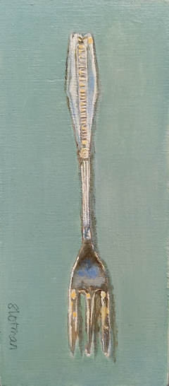 Gea Slotman, Vintage vorkje op hout, 135 euro, Acryl op hout zonder lijst, 8x18x1 cm