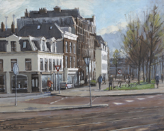Walter Stoelwinder, Weesperzijde Amsterdam, Acryl op paneel, 24x30 cm, €.800,-