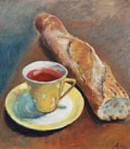 Annemarie Verschoor, Brood en thee, Olieverf op paneel, 32x28 cm, €.190,-