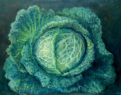 Annemarie Verschoor, Groene Kool, Olieverf op paneel, 35x45 cm, €.340,-