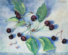 Annemarie Verschoor, Kersen, Olieverf op doek, 24x30 cm, €.180,-