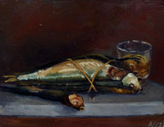 Annemarie Verschoor, Sprotjes, Olieverf op paneel, 18x24 cm, €.140,-