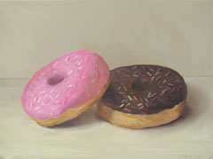 Serge de Vries, Donuts, 295 euro, Olieverf op paneel zonder lijst, 14x19  cm