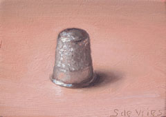 Serge de Vries, Vingerhoed, 100 euro, olieverf op paneel zonder lijst, 7x5,5 cm