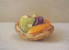 Serge de Vries, Fruittaartje, 295 euro, Olieverf op paneel zonder lijst, 12x16 cm