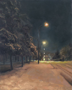 Serge de Vries, Nachtsneeuw, 350 euro, Olieverf op paneel zonder lijst, 20,5x16,5  cm