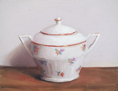 Serge de Vries, Suikerpot met bloemen, 325 euro, Olieverf op paneel zonder lijst, 14x18 cm